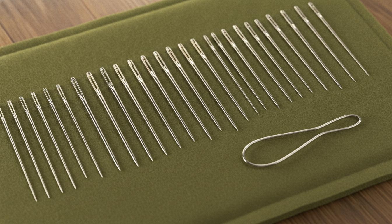 Assorted sewing needles on felt pad