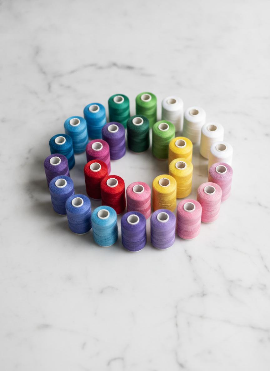 Colorful spools of thread arranged artistically