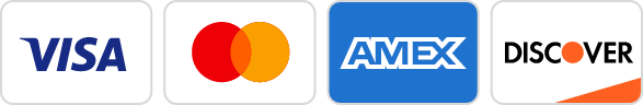 We accept Visa, Mastercard, American Express, and Discover